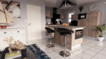Cuisine en carrelage et meuble en bois